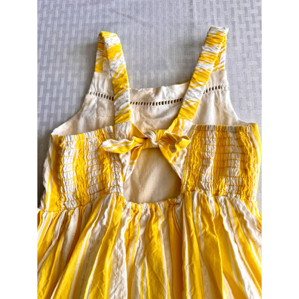 Tahari Girls Yellow White Stripe Metallic Sundress Smocked Back Cutout Bow Tie - Picture 4 of 11
